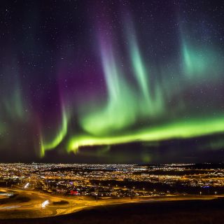 Nordlicht über Reykjavík