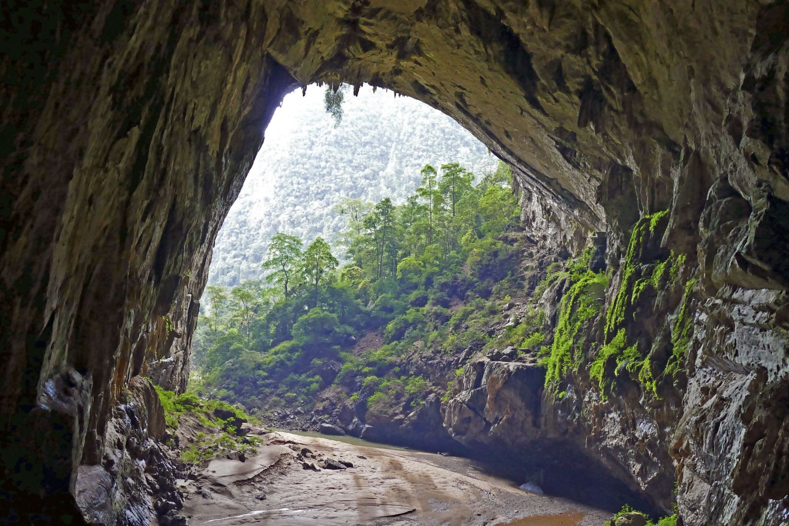 Blick ins Freie aus der Hang-En-Höhle hinaus, in der übernachtet wird – ein ganz besonderes Erlebnis