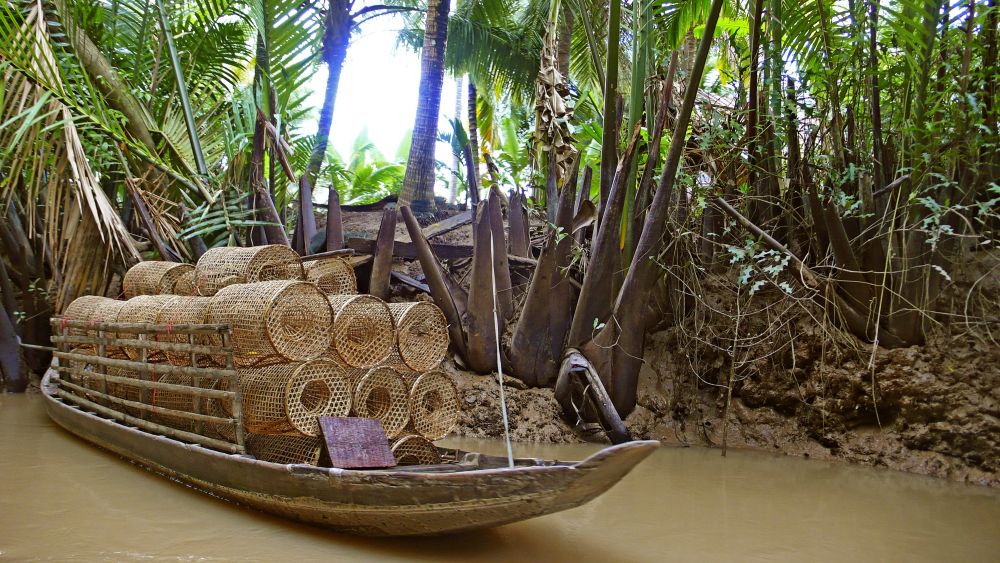 Reusen auf einem Boot im Mekongdelta