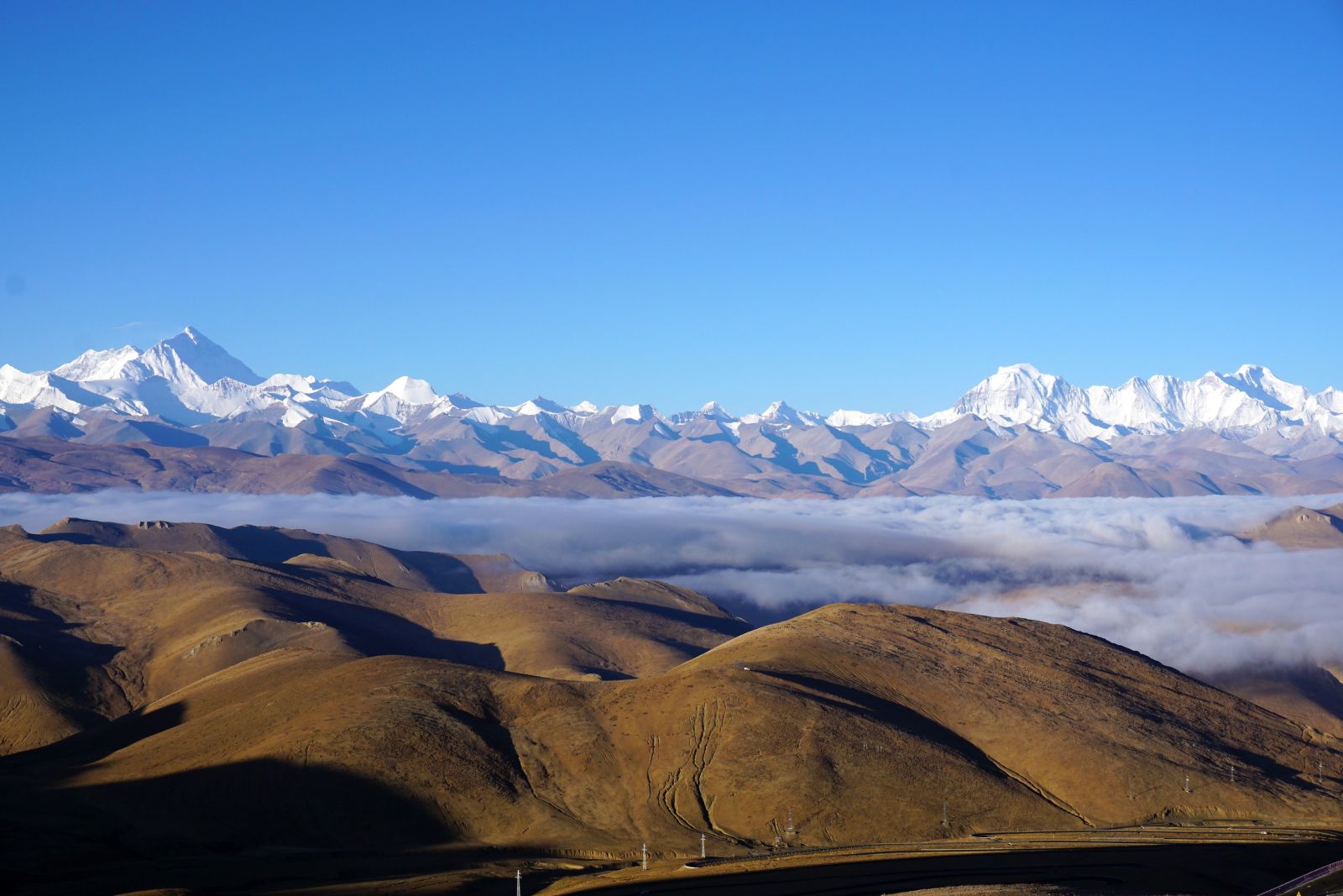 Panoramablick vom Pang-La-Pass Richtung Mount Everest und Cho Oyu