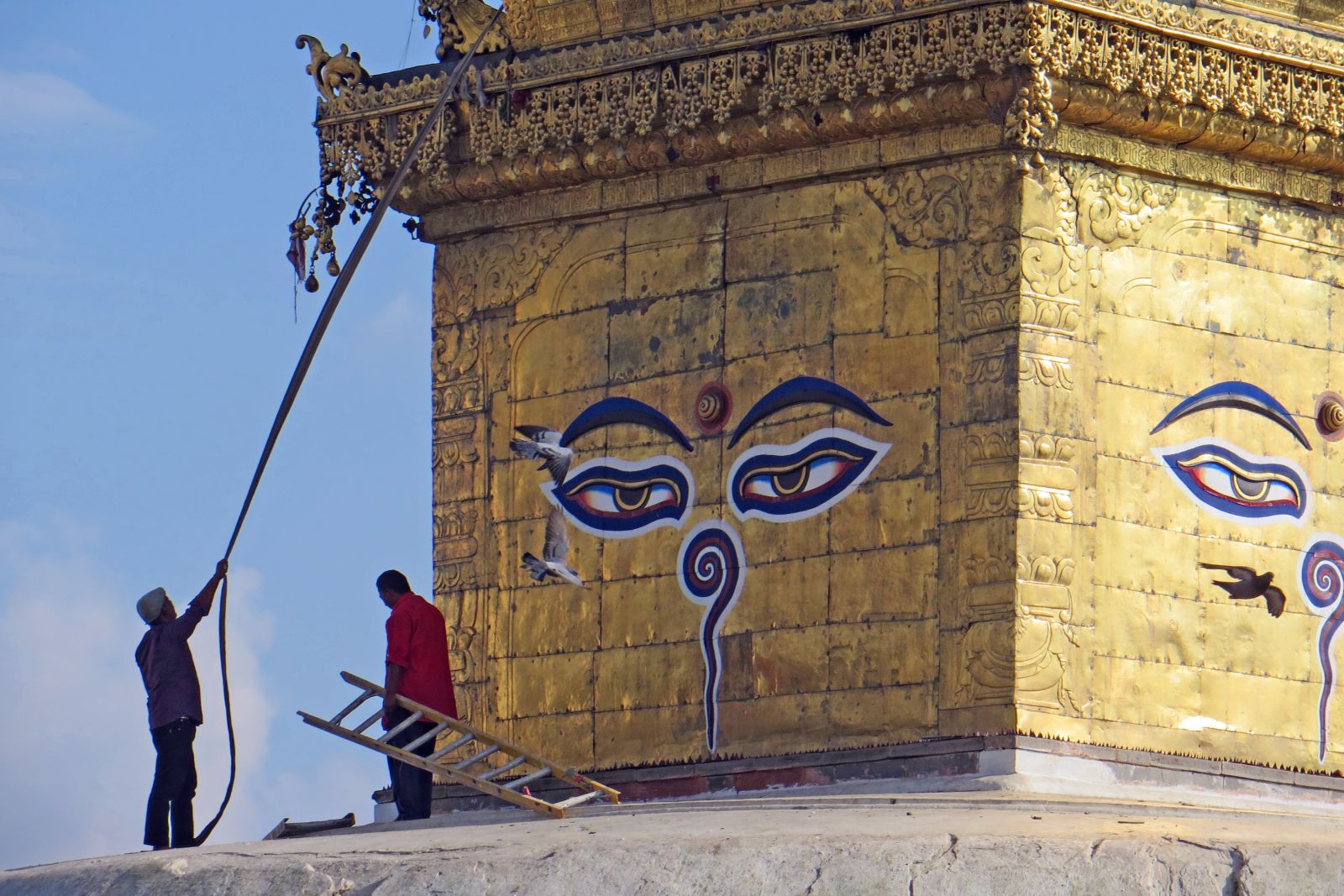 Restaurationsarbeiten in Swayambhunath