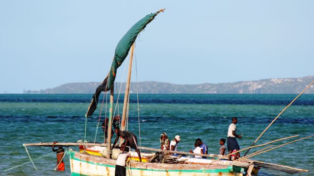 Traditionelle Dhau vor der Bazaruto-Insel, Vilankulo.