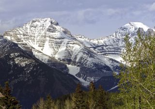 Berggipfel über den Häusern von Banff