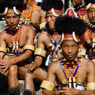 die Kopfjäger der Konyak Ethnie auf dem Hornbill Festival in Kohima
