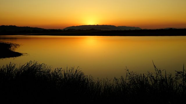 Sonnenuntergang am See im Kaziranga Nationalpark