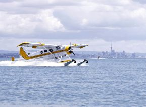 Start des Wasserflugzeuges im Hafen von Auckland
