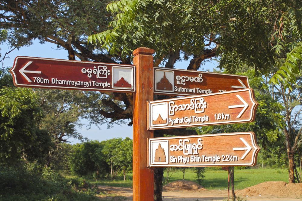 Wegweiser in Bagan machen die Erkundung einfach