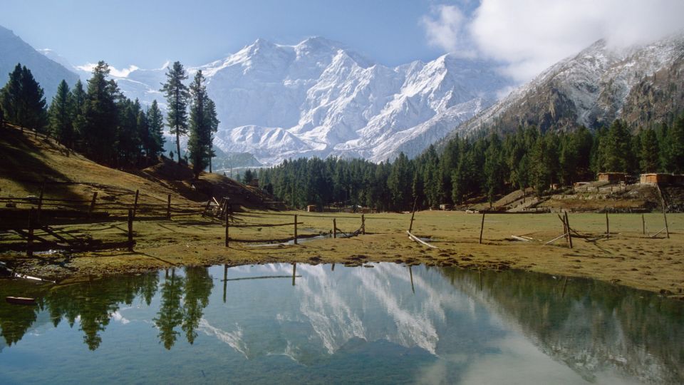 Der Nanga Parbat spiegelt sich im Gewässer auf der malerischen Märchenwiese.