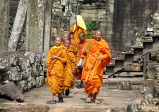 Lachende Mönche in Angkor