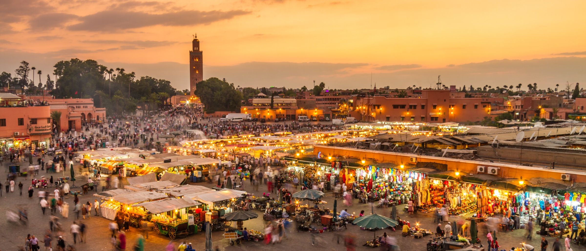 Marktplatz Jemaa el Fna im Sonnenuntergang, Marrakesch