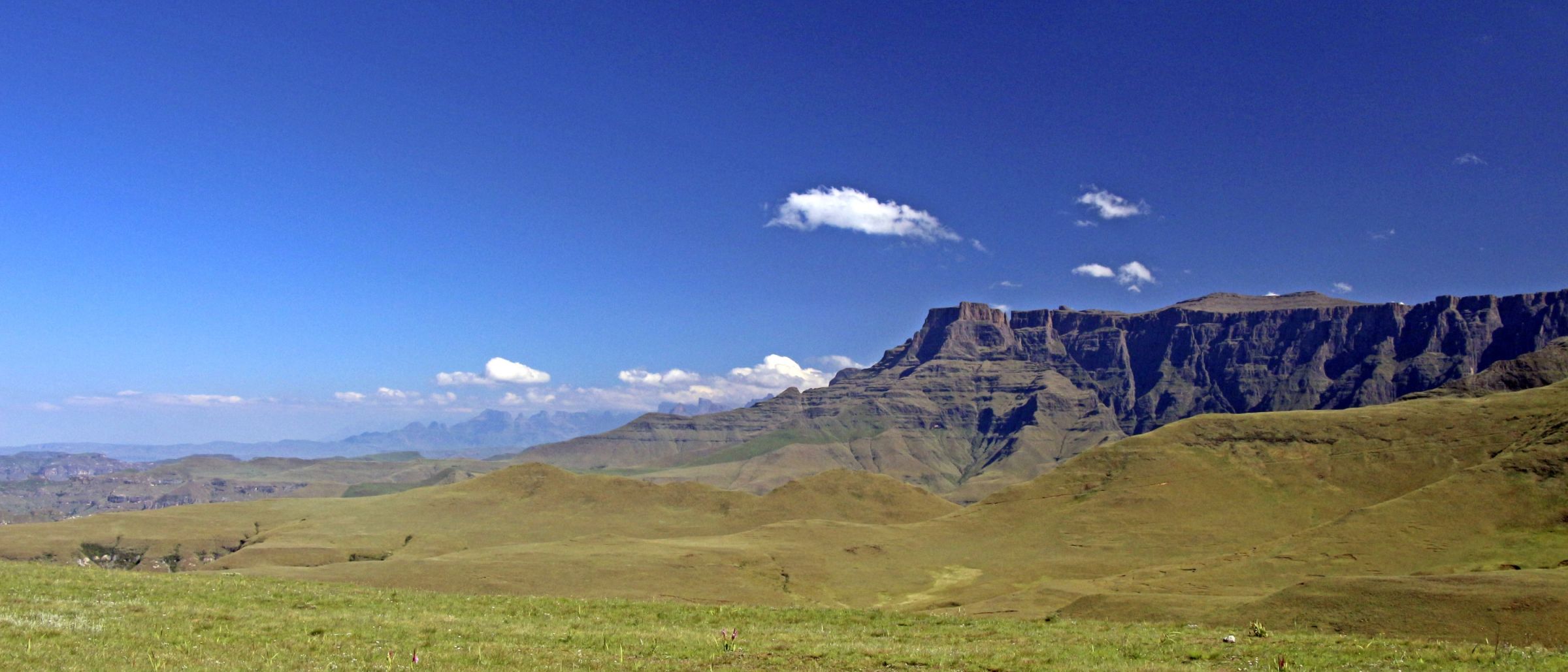 Ausblick auf die Drakensberge von der Witsieshoek Mountain Lodge