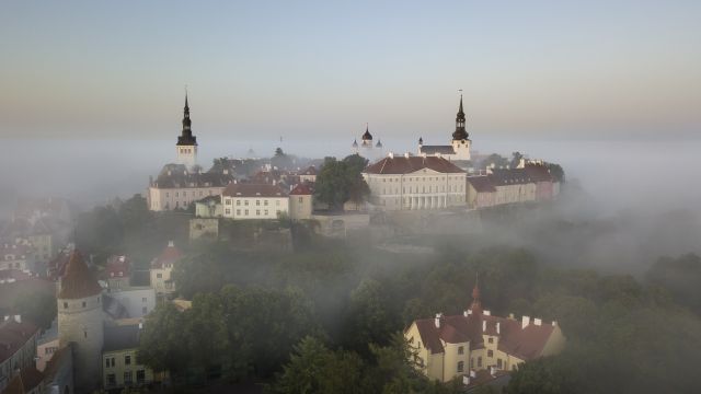 Bick über Tallinn im Morgennebel