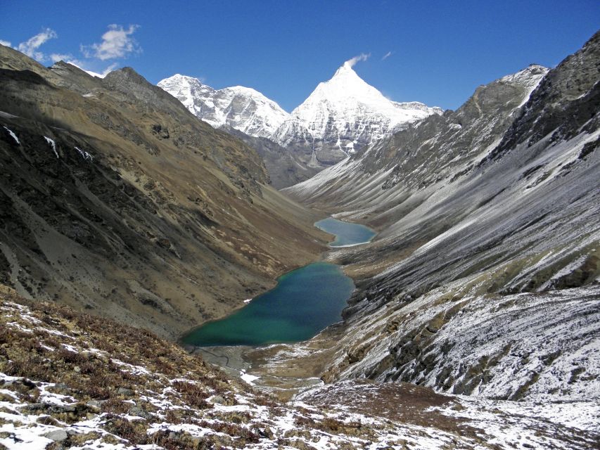 Blick auf Jomolhari (7320 m, links) und Jichu Drake (6990 m, rechts)