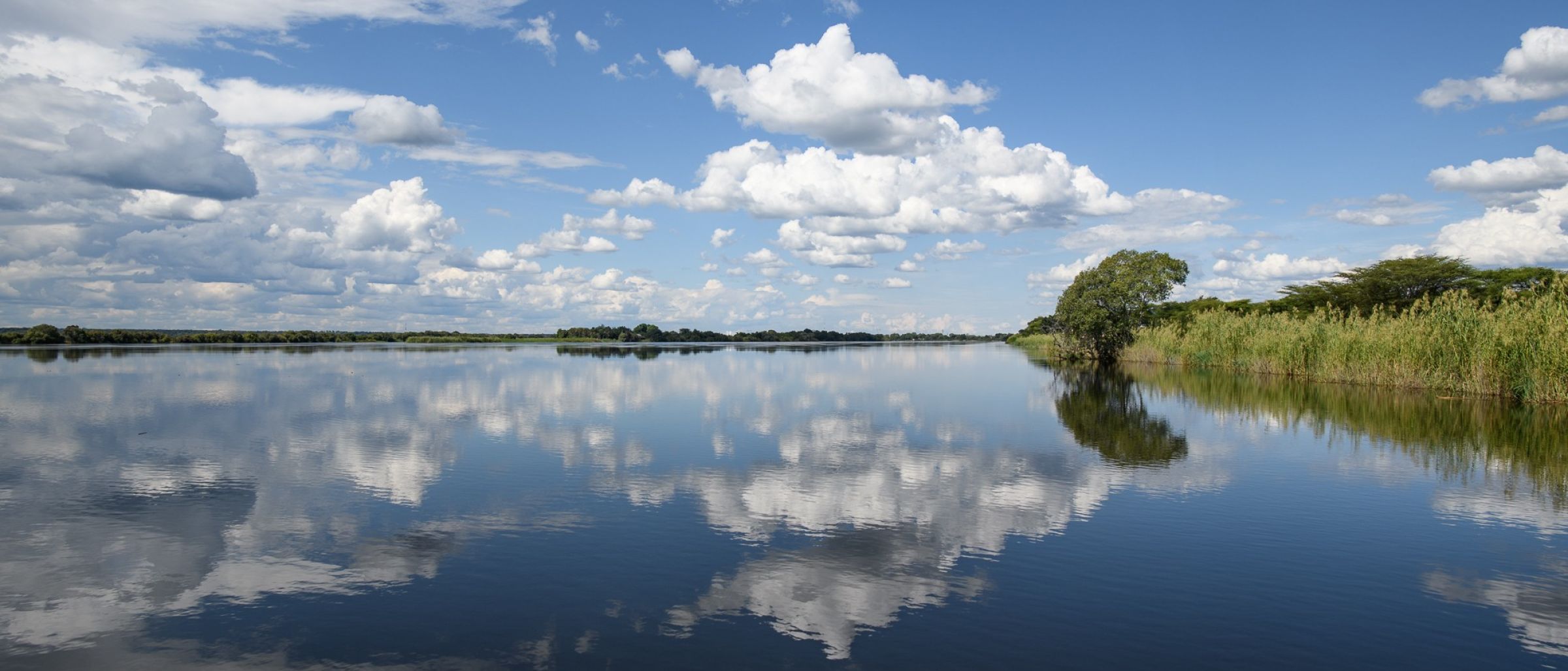 Perfekter Start: Spiegelungen am Chobe River