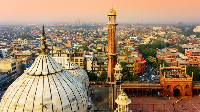 Blick auf die Jama Mashjid und Old Delhi.