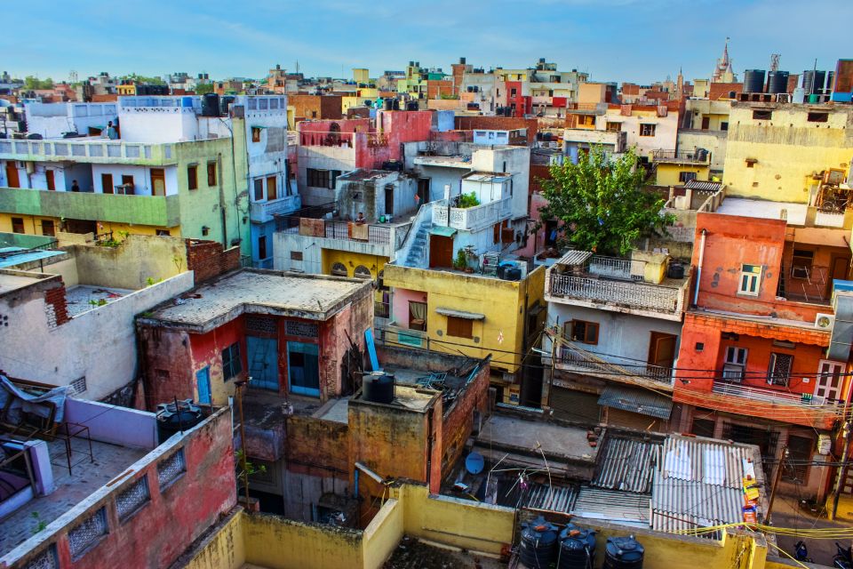 urban decay and view of roofs in delhi, india
