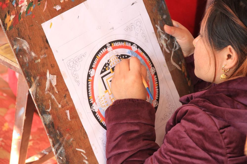 Besuch in einer Thangka Painting School in Bhaktapur