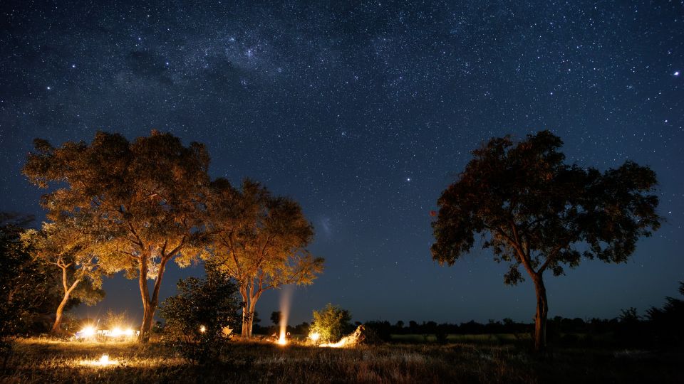 Unser Camp unter der Milchstraße: Botswanas  dunkler Himmel bietet beste Bedingungen für die Nachtfotografie (Mababe)