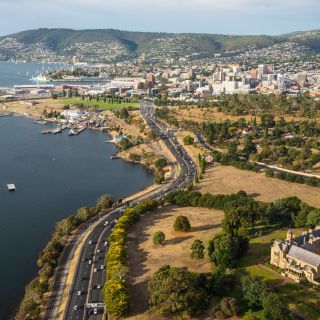 Blick auf Hobart aus der Vogelperspektive