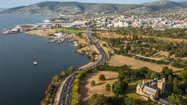 Blick auf Hobart aus der Vogelperspektive