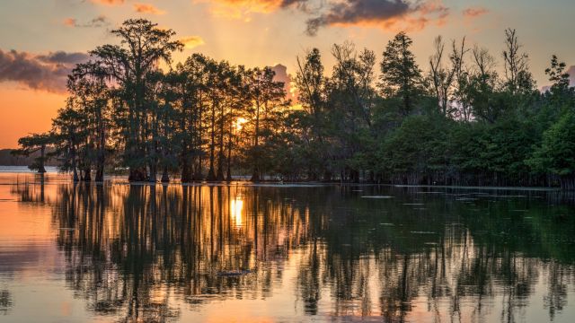 Sonnenuntergang am Lake Martin, Louisiana