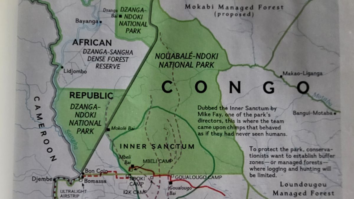 Karte vom Ndoki-Nationalpark im Norden des Landes